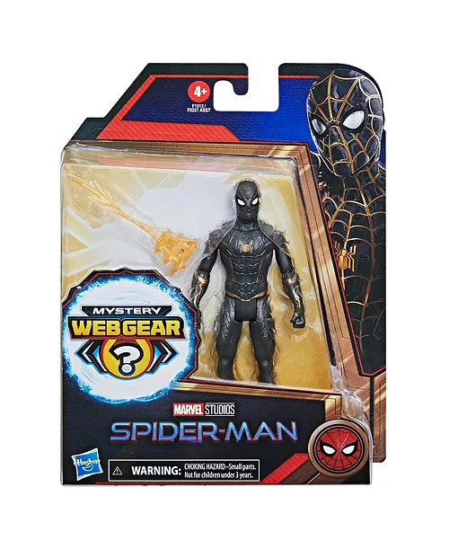 Marvel Spider-Man 6-Inch Mystery Web Gear Black and Gold Suit Spider-Man, Ages 4 and up